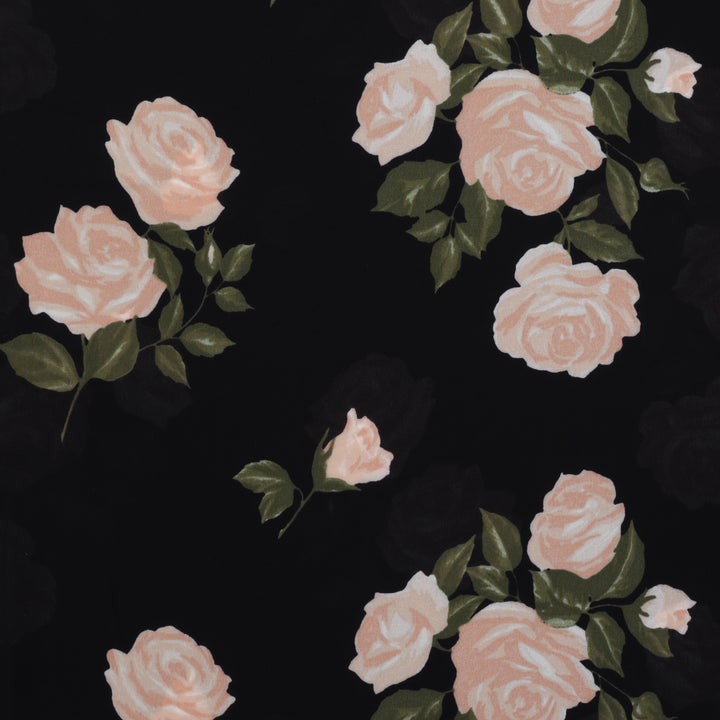 Rayon - Georgette - Roses - Black Olive Beige
