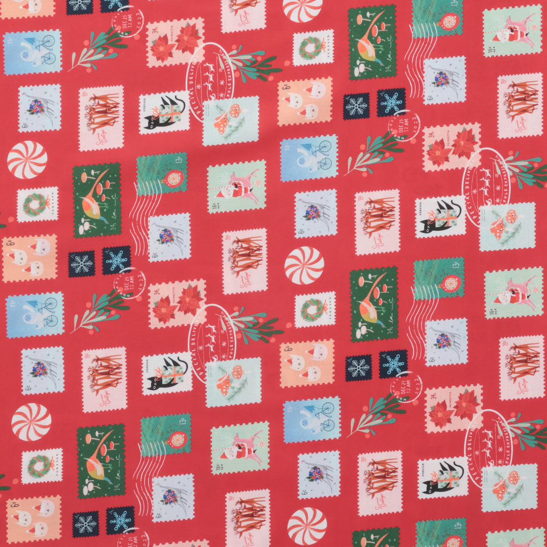 Moda - Cotton - Tiny Christmas - Stamps - Christmas Red