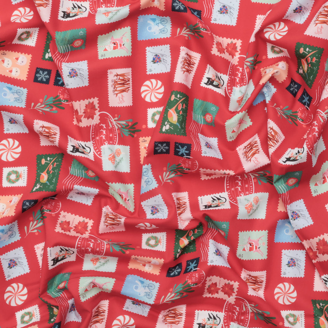 Moda - Cotton - Tiny Christmas - Stamps - Christmas Red