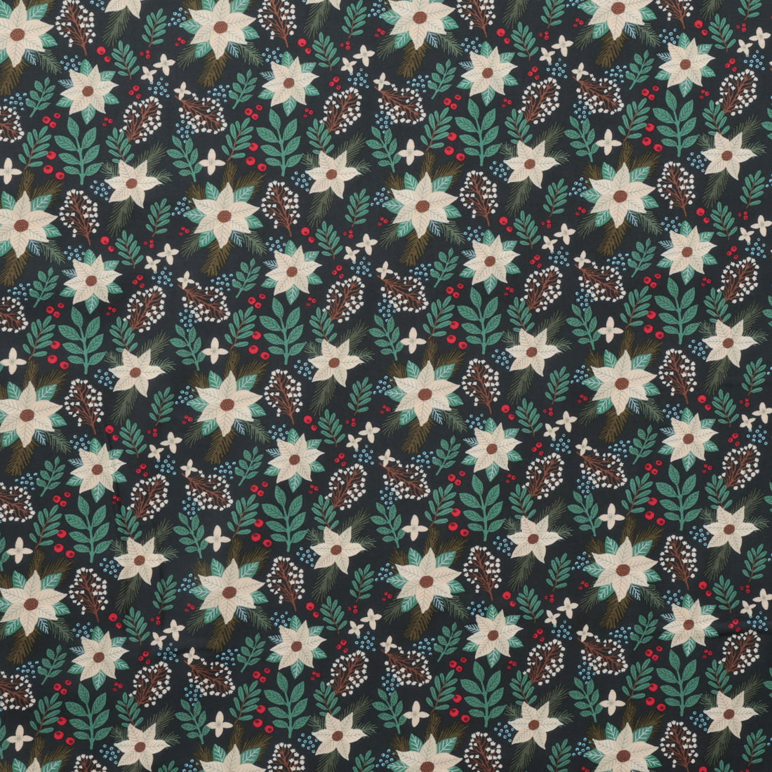 Mia Charro - Cotton - Christmas Cabin - Winter Floral - Green