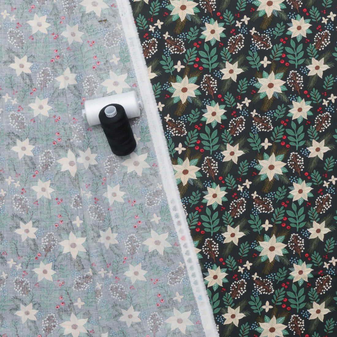 Mia Charro - Cotton - Christmas Cabin - Winter Floral - Green
