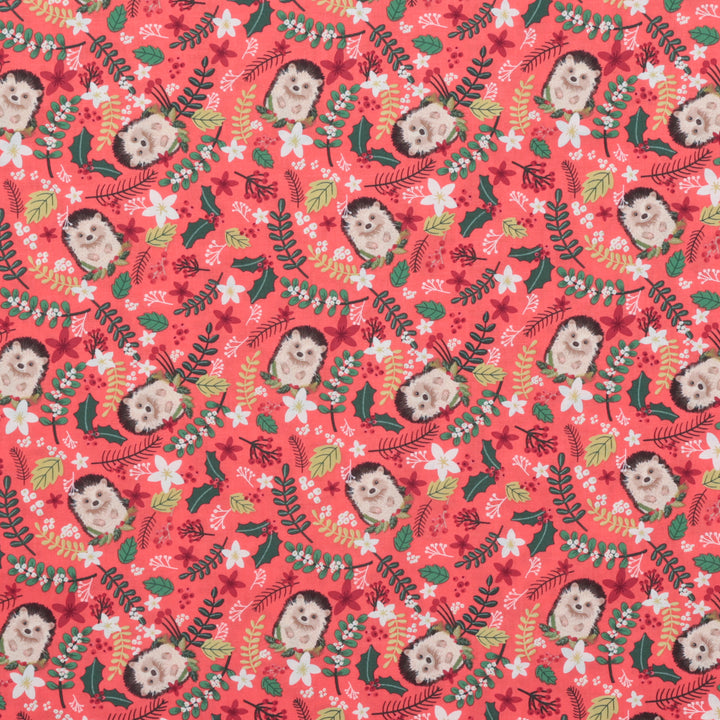 Mia Charro - Cotton - Christmas Cabin - Christmas Hedgehog - Red