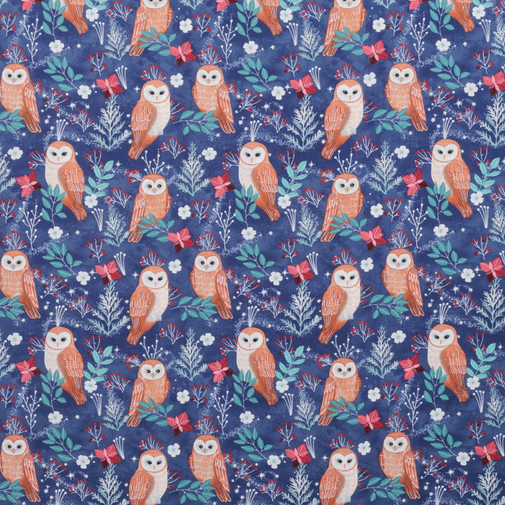 Mia Charro - Cotton - Christmas Cabin - Owl Magic - Blue