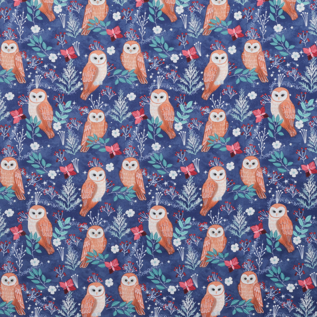Mia Charro - Cotton - Christmas Cabin - Owl Magic - Blue