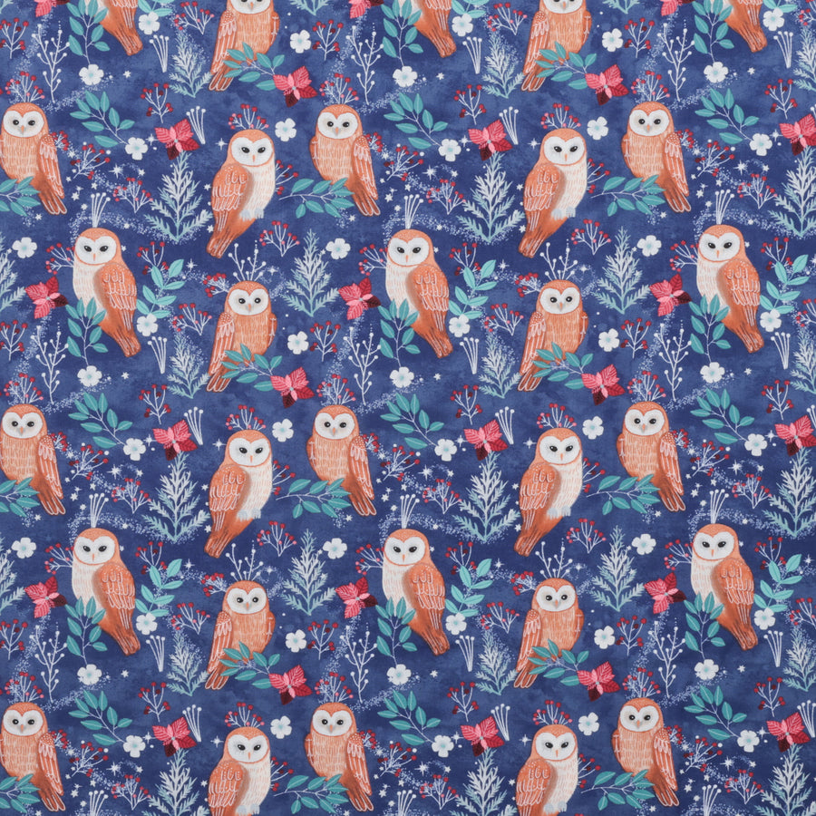 Mia Charro - Cotton - Christmas Cabin - Owl Magic - Blue