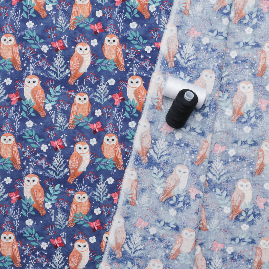 Mia Charro - Cotton - Christmas Cabin - Owl Magic - Blue