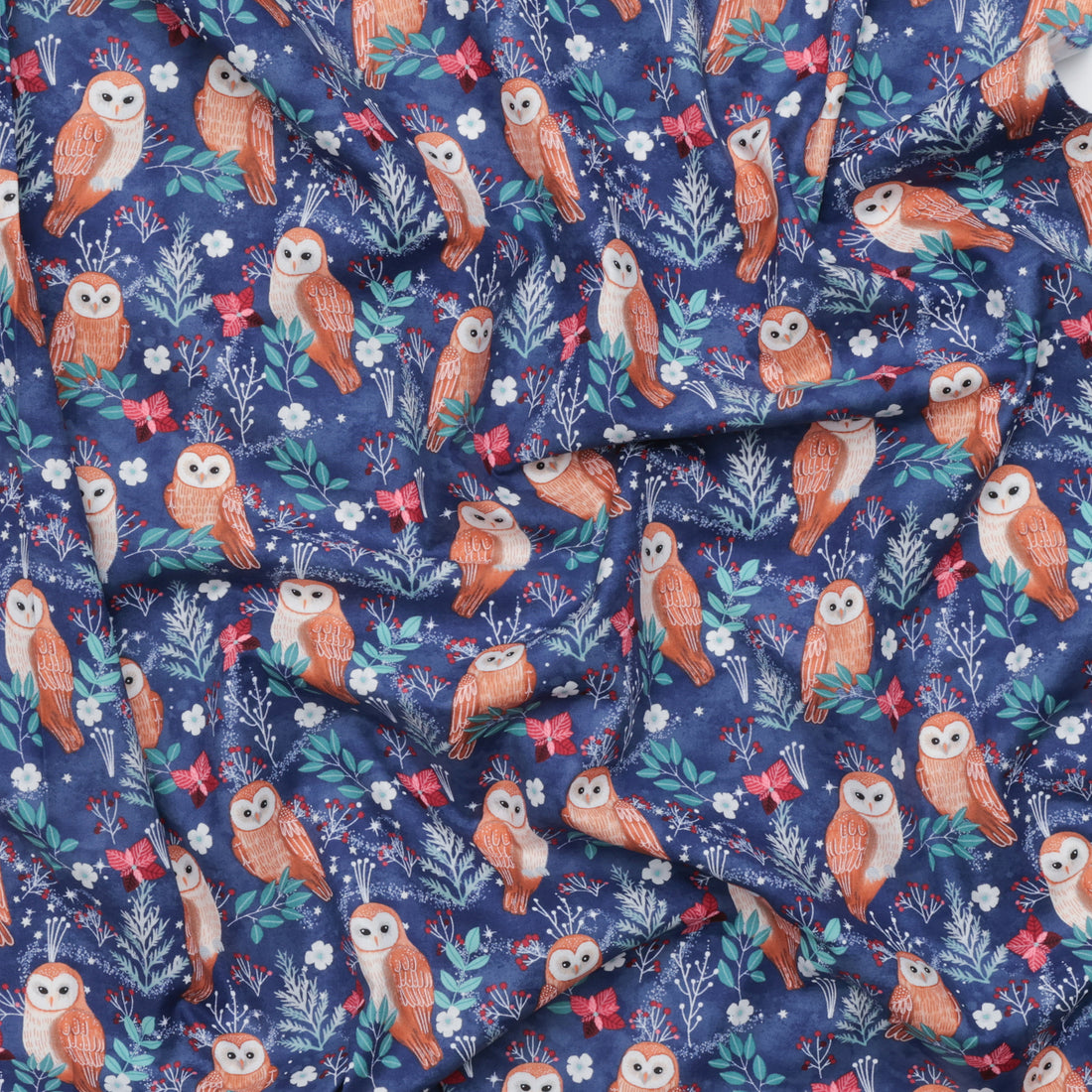Mia Charro - Cotton - Christmas Cabin - Owl Magic - Blue