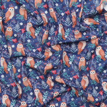 Mia Charro - Cotton - Christmas Cabin - Owl Magic - Blue