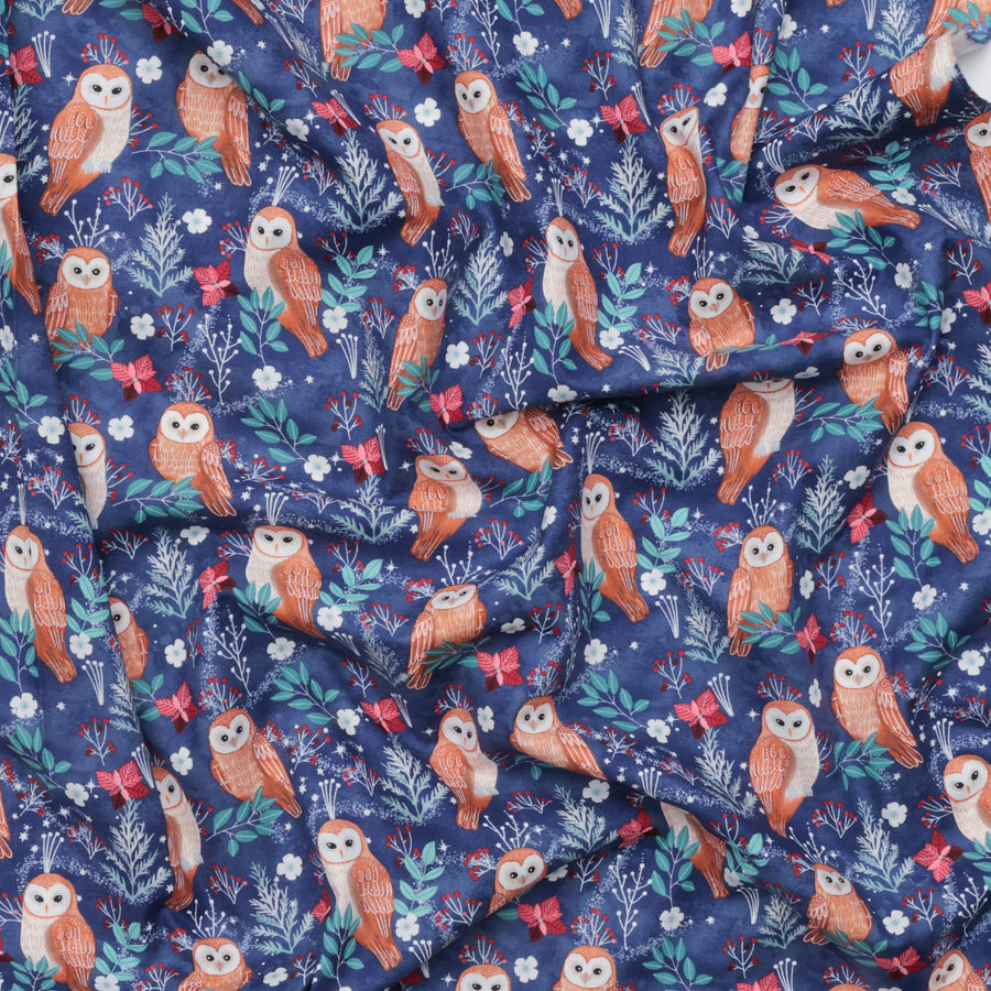 Mia Charro - Cotton - Christmas Cabin - Owl Magic - Blue