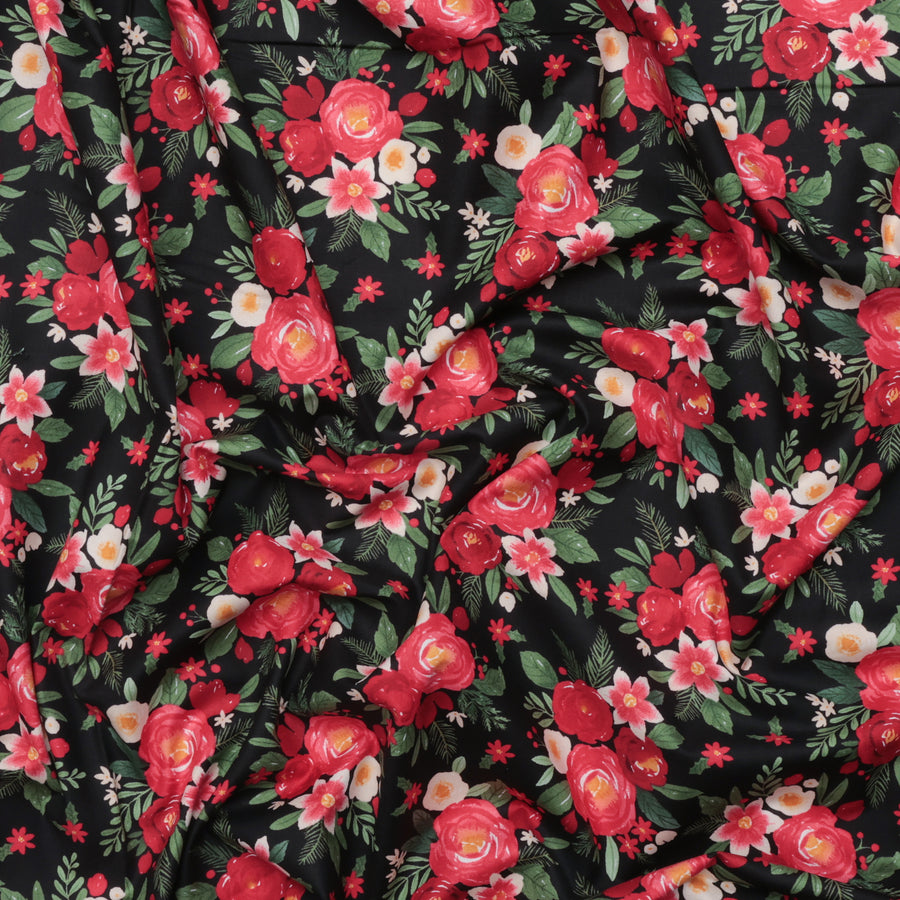 Riley Blake - Cotton - Charming Christmas - Flowers - Black