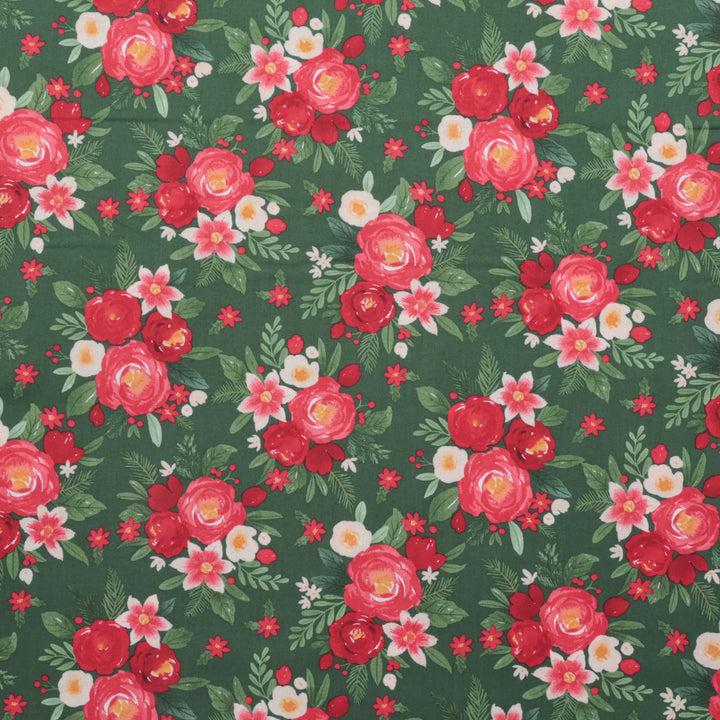 Riley Blake - Cotton - Charming Christmas - Flowers - Green