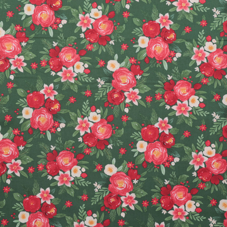 Riley Blake - Cotton - Charming Christmas - Flowers - Green