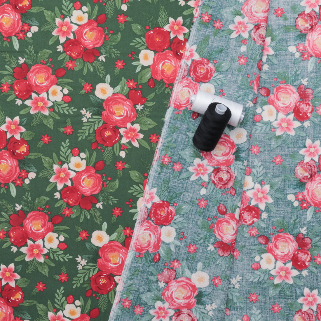 Riley Blake - Cotton - Charming Christmas - Flowers - Green