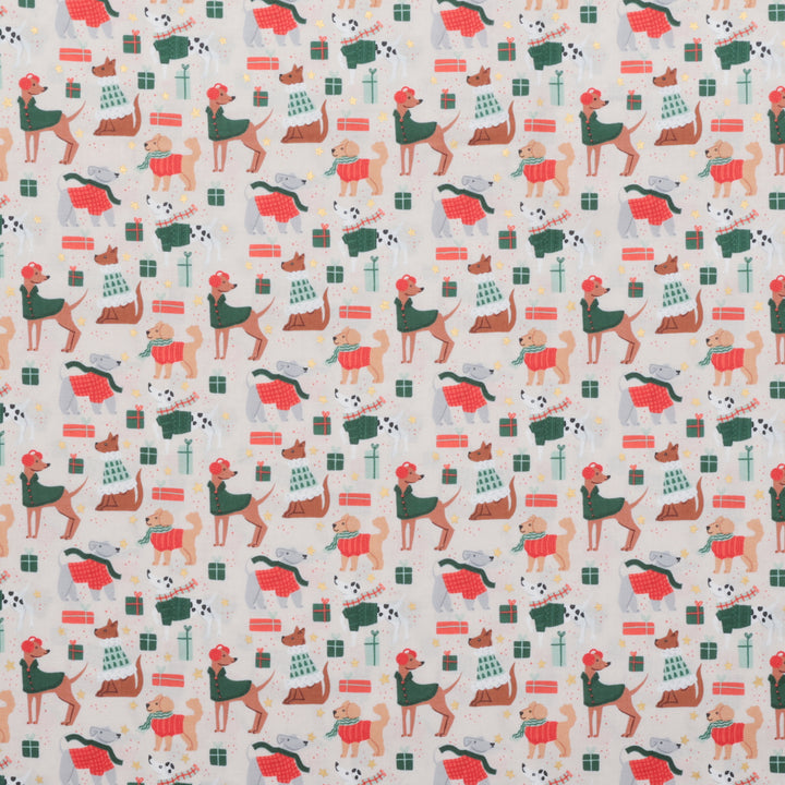 Cotton + Steel - Cotton - Merry Pawmas - Dapper Dogs - Cream