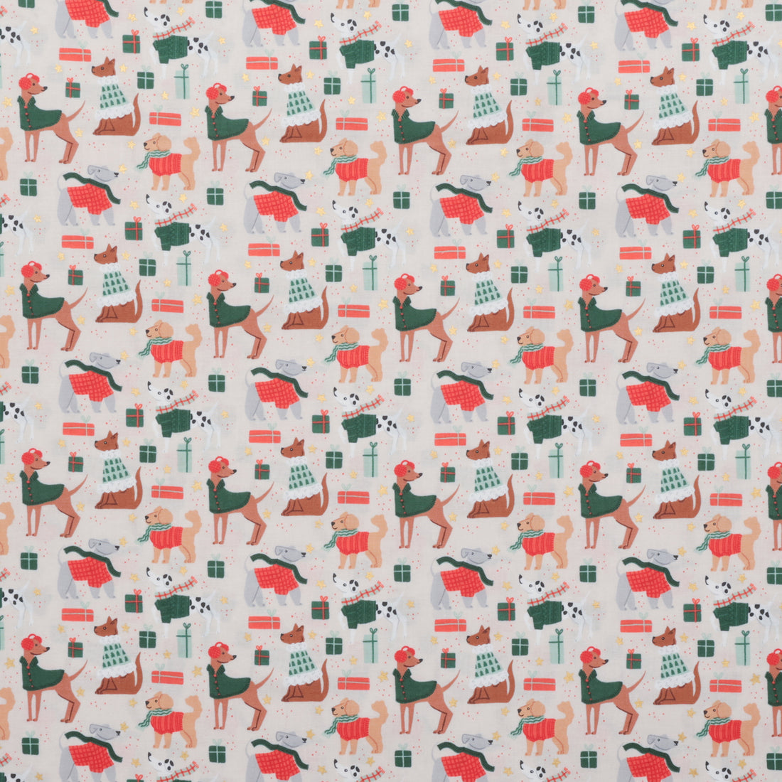 Cotton + Steel - Cotton - Merry Pawmas - Dapper Dogs - Cream