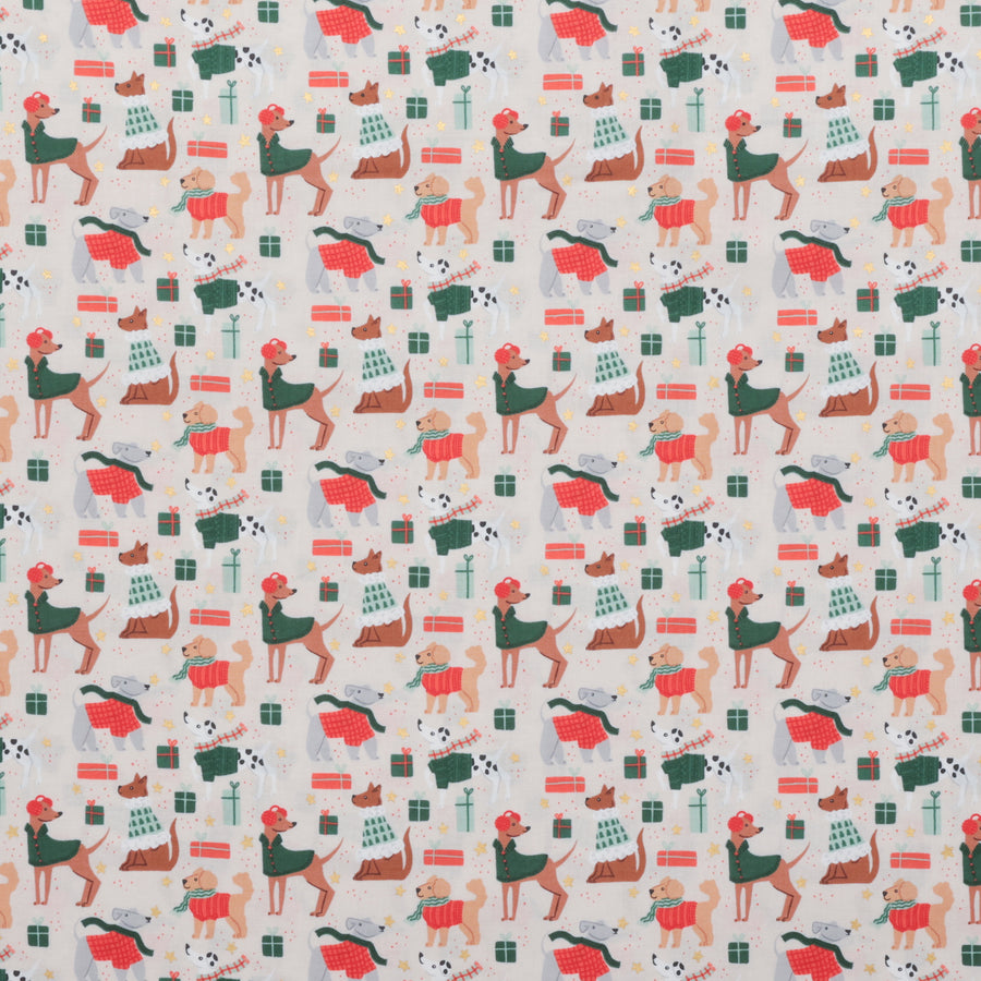 Cotton + Steel - Cotton - Merry Pawmas - Dapper Dogs - Cream