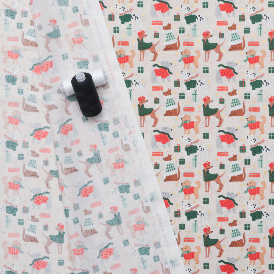 Cotton + Steel - Cotton - Merry Pawmas - Dapper Dogs - Cream