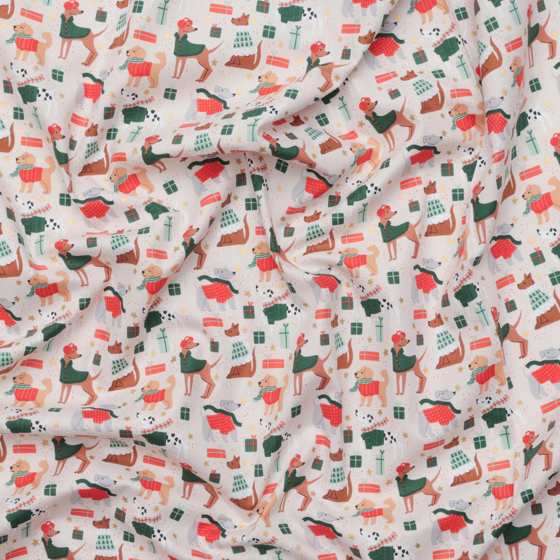 Cotton + Steel - Cotton - Merry Pawmas - Dapper Dogs - Cream