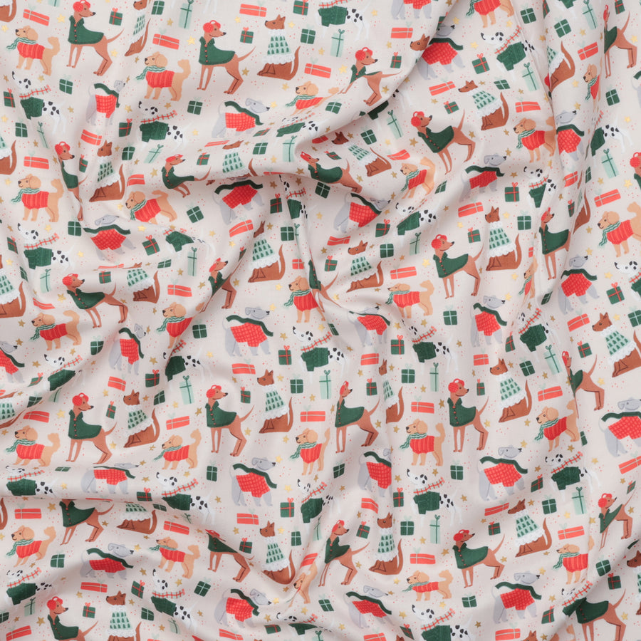 Cotton + Steel - Cotton - Merry Pawmas - Dapper Dogs - Cream
