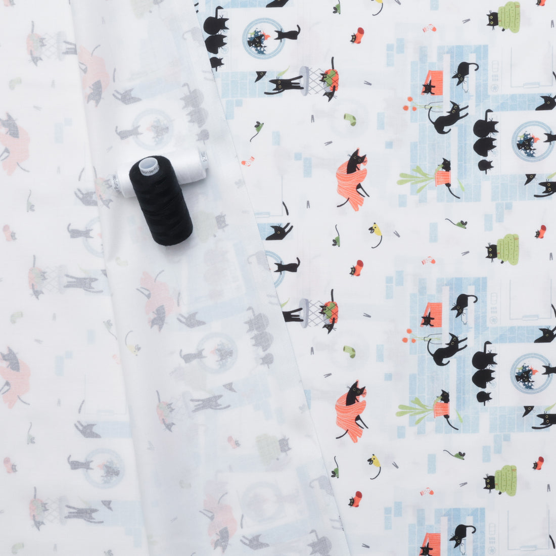 Dear Stella - Cotton - Cats In The Laundry - Rince Repeat - White