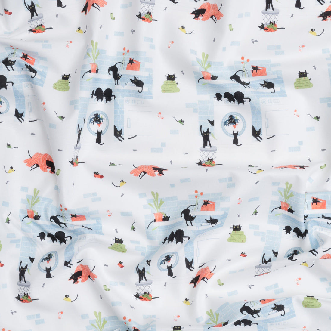 Dear Stella - Cotton - Cats In The Laundry - Rince Repeat - White