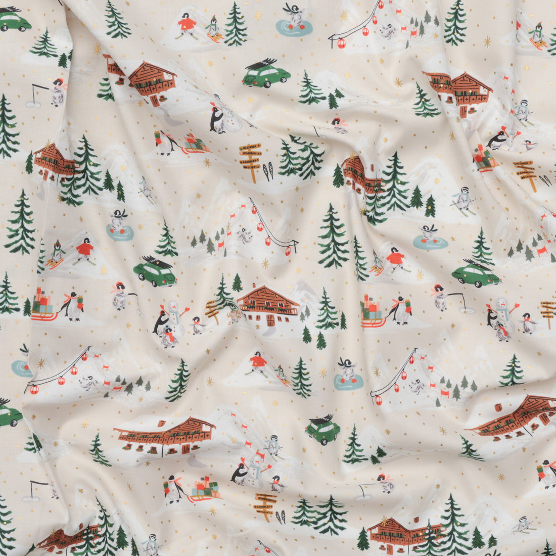 Rifle Paper Co. - Cotton - Holiday Classics IV - Penguin Village - Cream & Gold