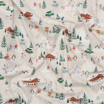 Rifle Paper Co. - Cotton - Holiday Classics IV - Penguin Village - Cream & Gold