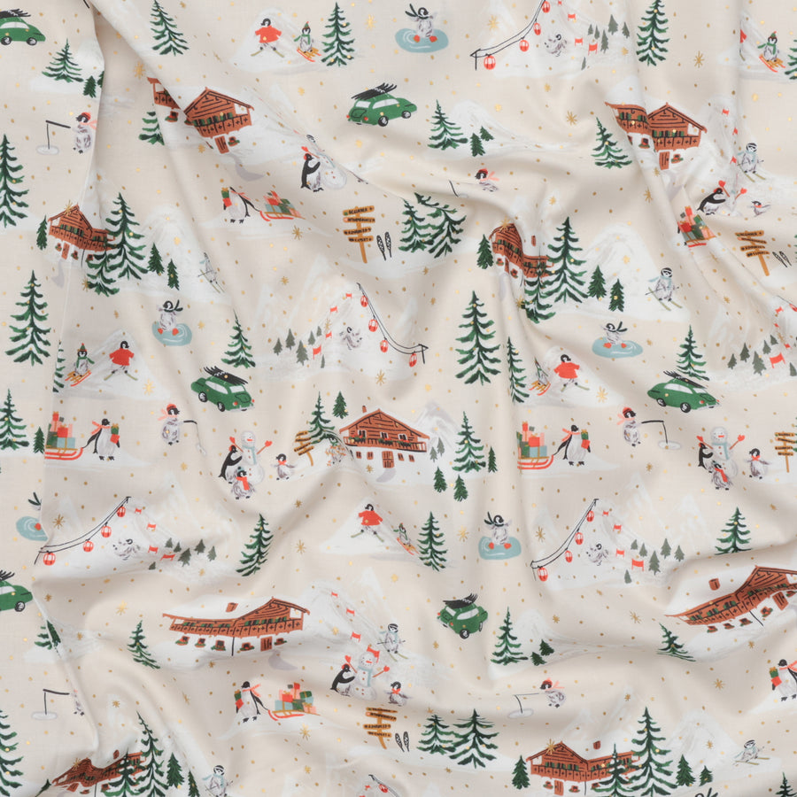 Rifle Paper Co. - Cotton - Holiday Classics IV - Penguin Village - Cream & Gold