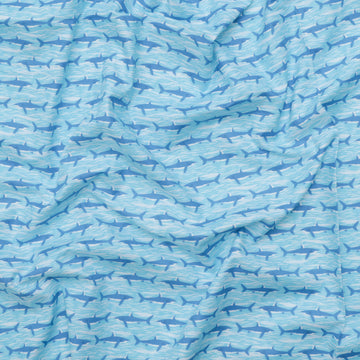 Makower UK - Cotton - Deep Blue Sea - Sea Sharks - Light Blue