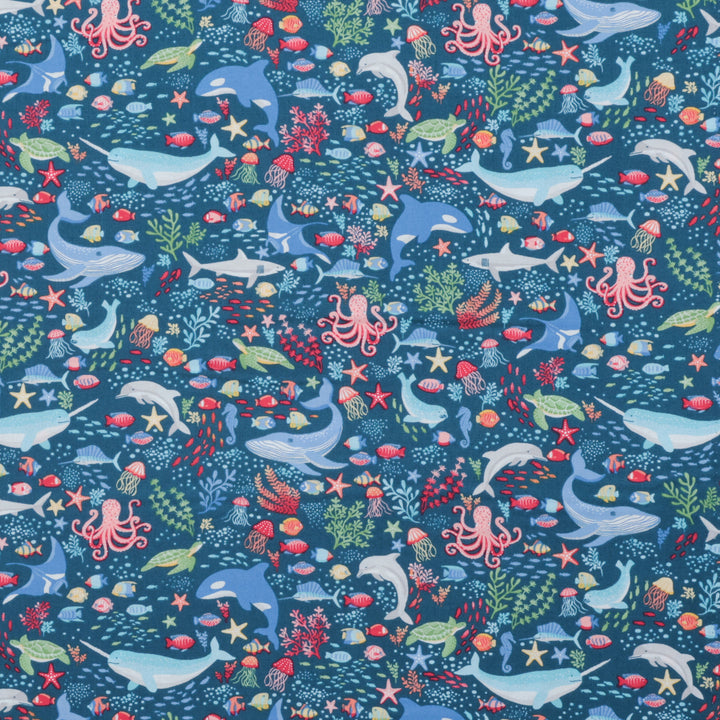 Makower UK - Cotton - Deep Blue Sea - Sea Creatures - Dark Blue