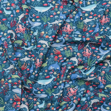 Makower UK - Cotton - Deep Blue Sea - Sea Creatures - Dark Blue