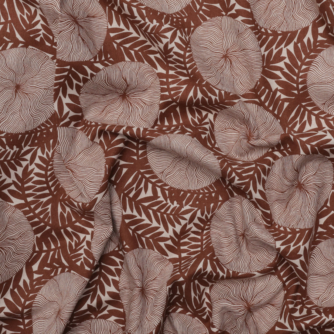 Figo - Cotton Linen - Rhythm & Leaves - Large Floral - Ochre
