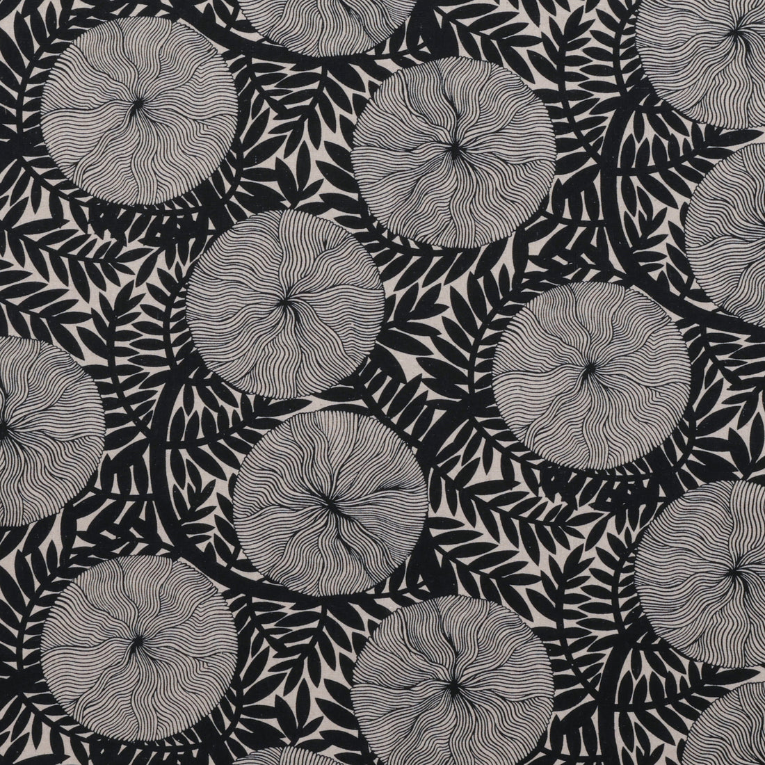 Figo - Cotton Linen - Rhythm & Leaves - Large Floral - Black