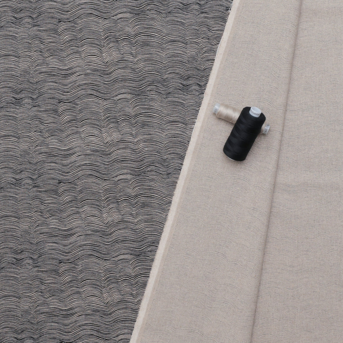 Figo - Cotton Linen - Rhythm & Leaves - Hills - Black