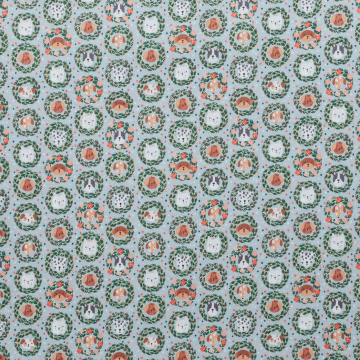 Cotton + Steel - Cotton - Merry Pawmas - Bark And Bough - Sky