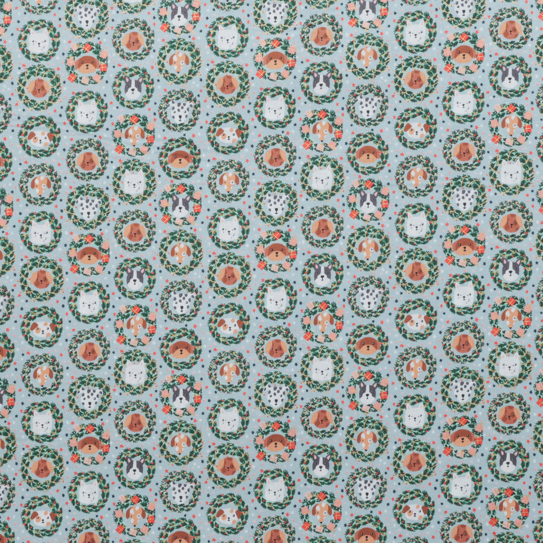 Cotton + Steel - Cotton - Merry Pawmas - Bark And Bough - Sky