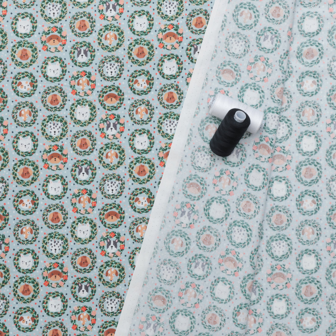 Cotton + Steel - Cotton - Merry Pawmas - Bark And Bough - Sky