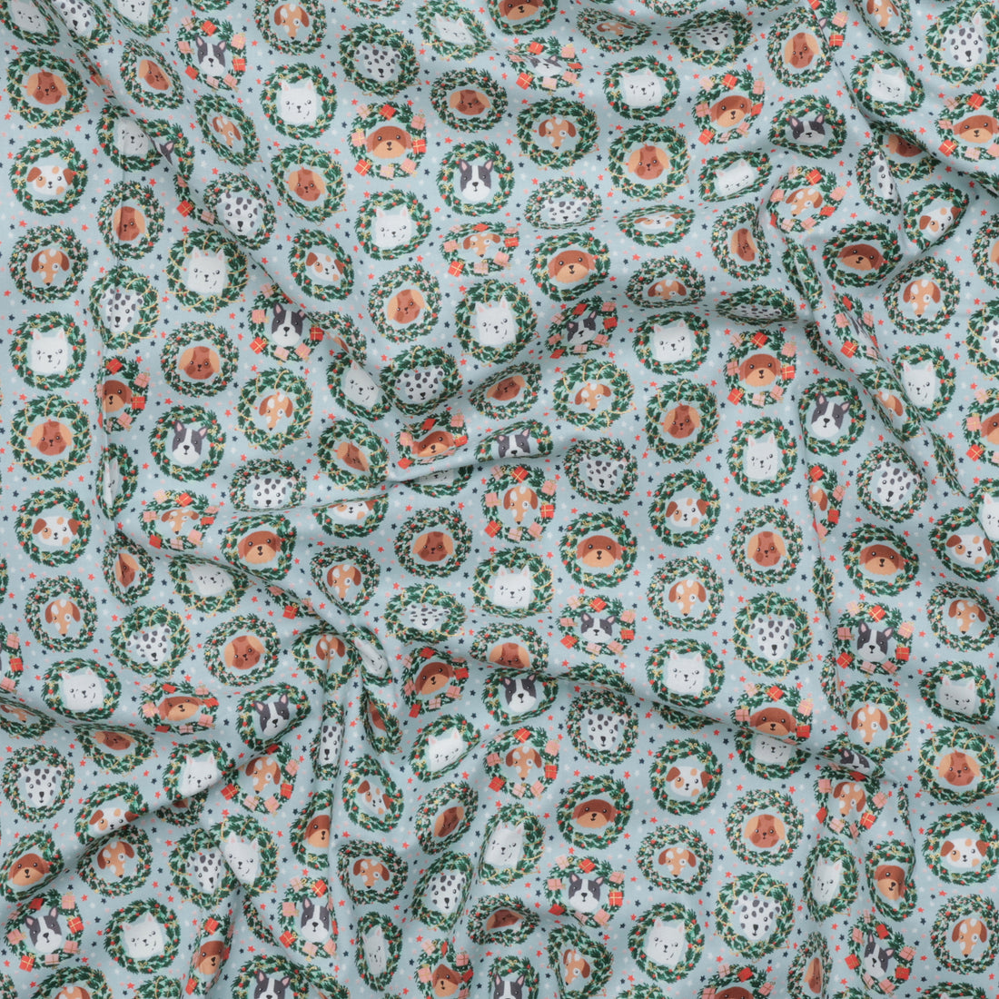 Cotton + Steel - Cotton - Merry Pawmas - Bark And Bough - Sky