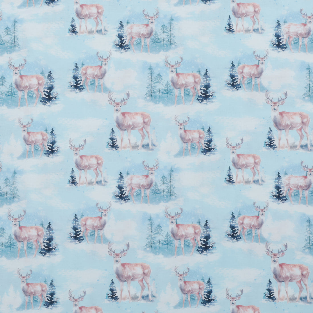 Camelot - Cotton - Winter Land - Winter Deer Scene - Light Blue
