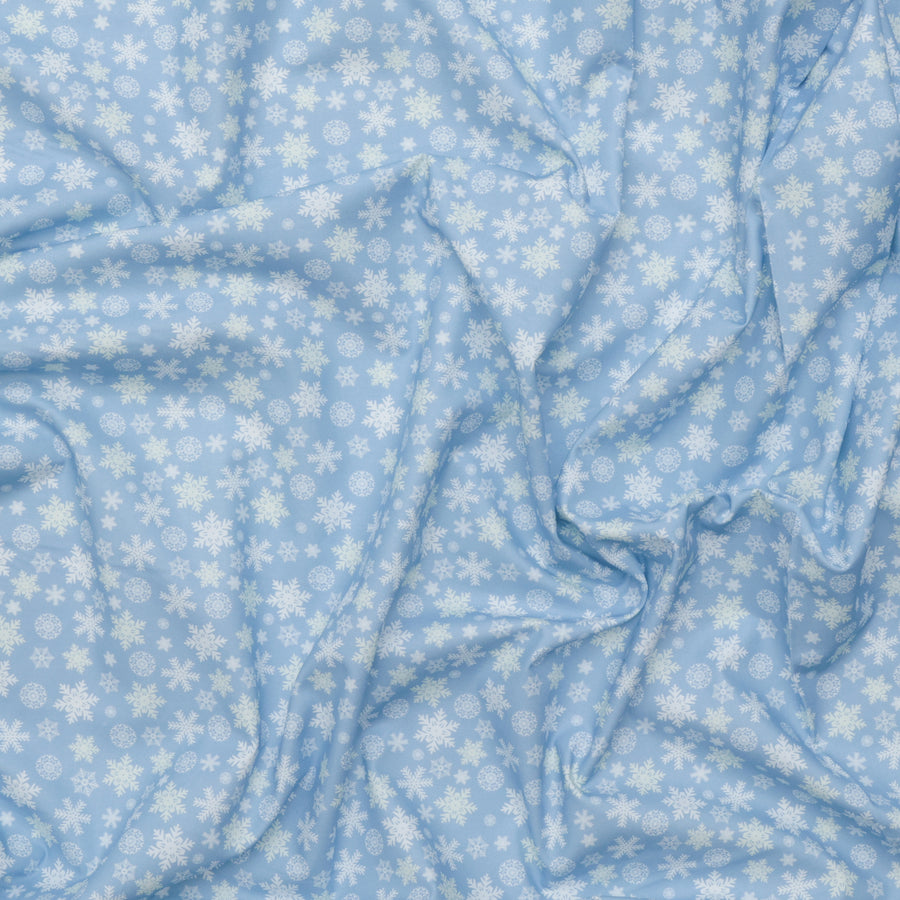Camelot - Cotton - Winter Land - Scattered Snowflakes - Blue