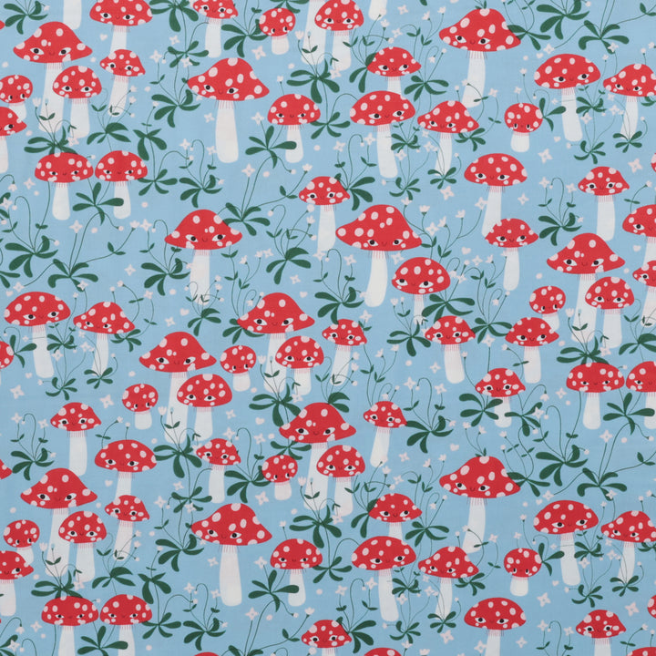 Moda - Cotton - Funny Valentine - Mushrooms - Sky