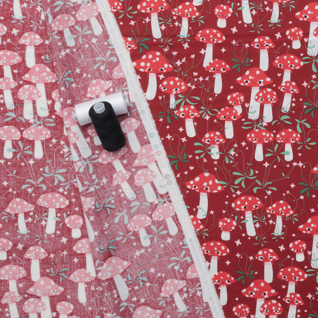 Moda - Cotton - Funny Valentine - Mushrooms - Rose