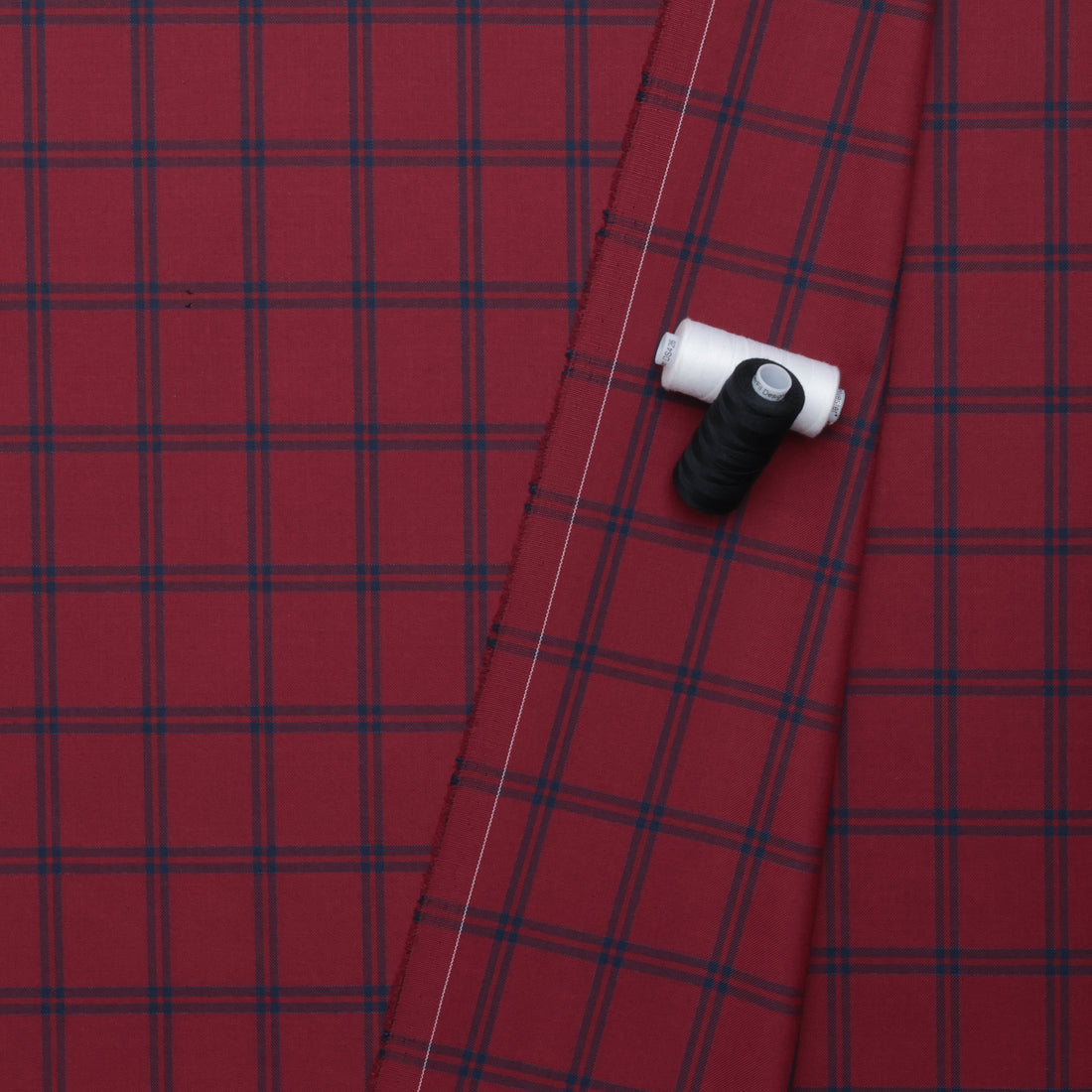 Wool - Suiting - Plaid - Crimson Navy