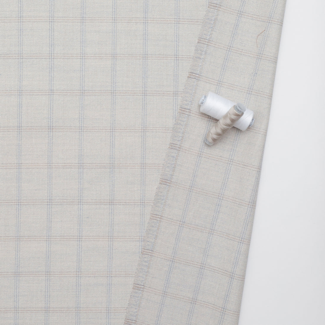 Wool Silk - Suiting - Plaid - Stone Pale Sky