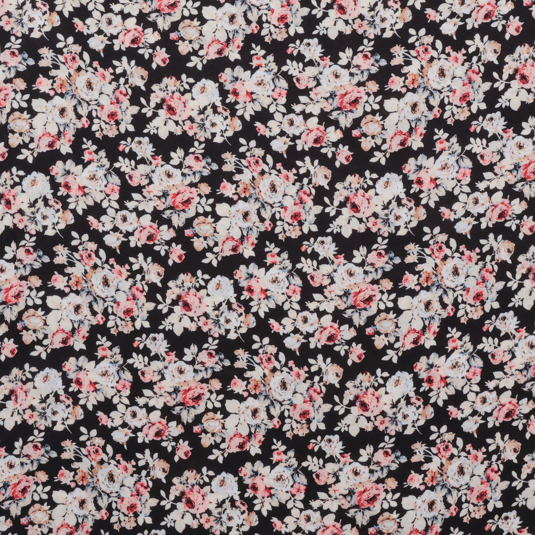 Rayon - Challis Print - Black Taupe Rose