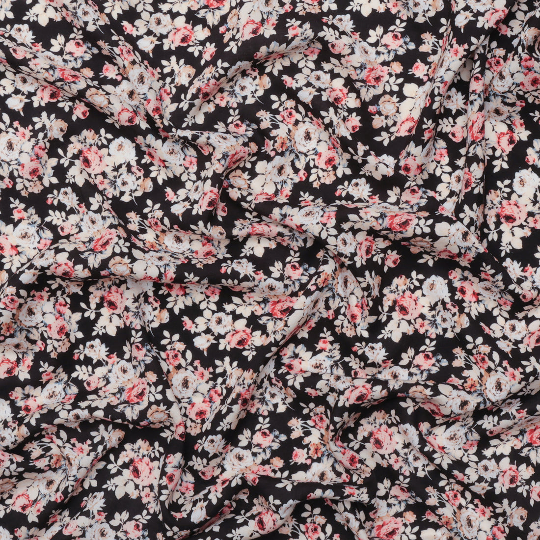 Rayon - Challis Print - Black Taupe Rose