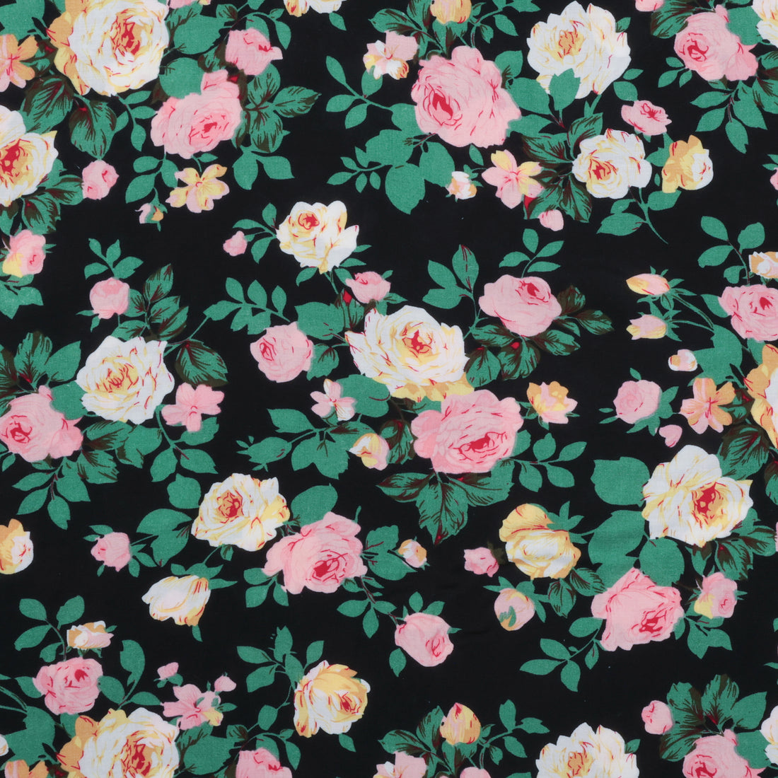 Rayon - Challis Print - Black Pink Yellow