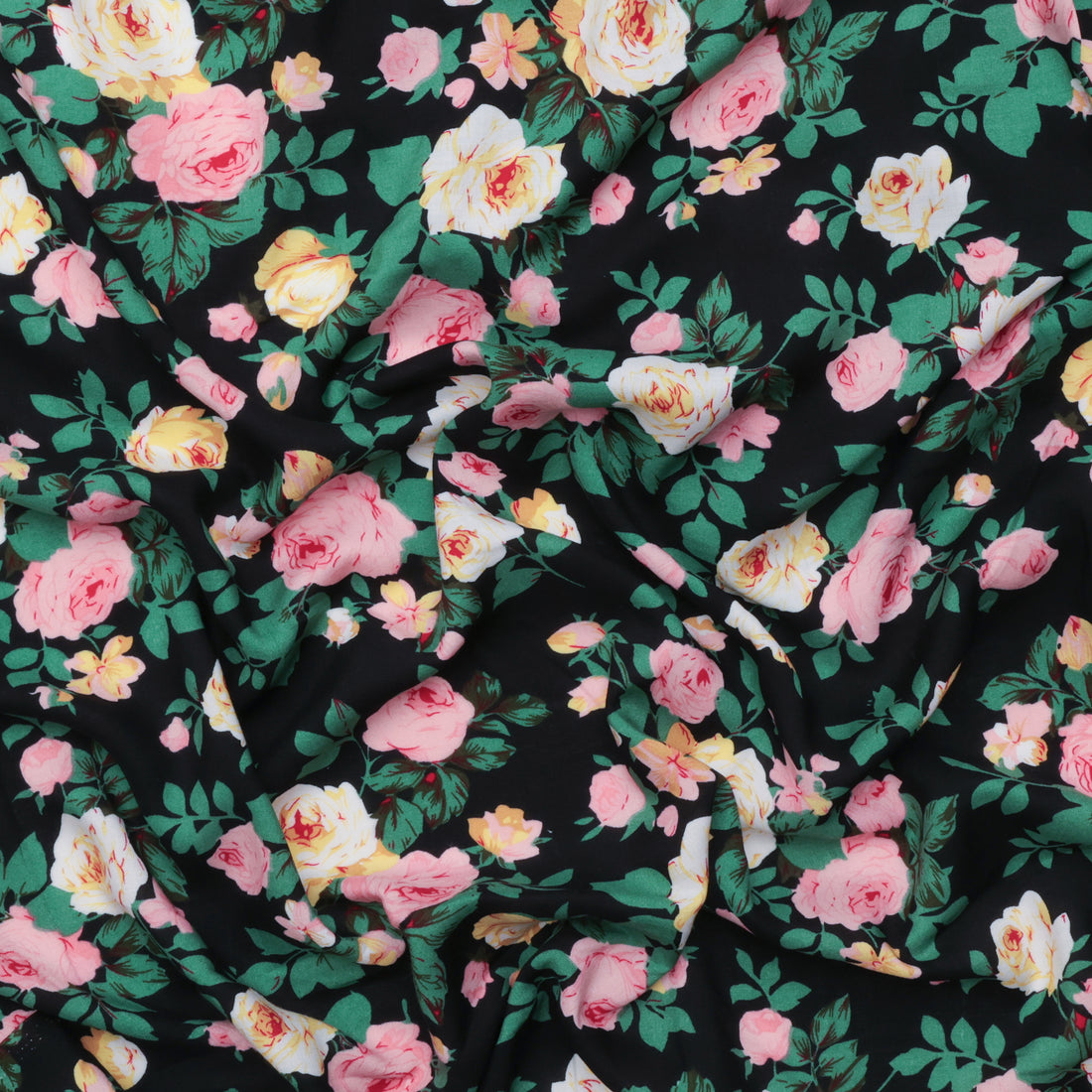 Rayon - Challis Print - Black Pink Yellow