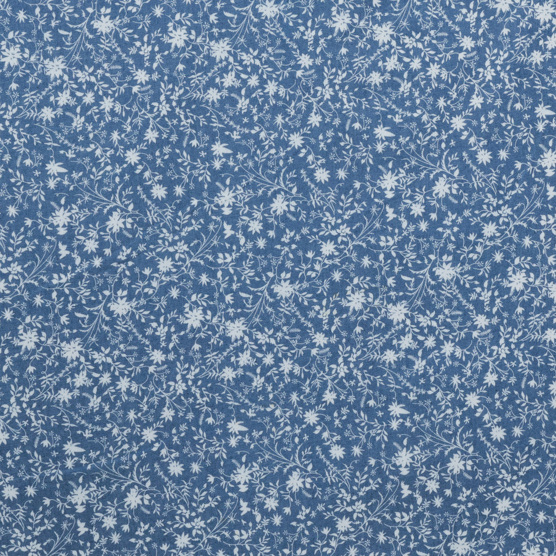 Cotton Blend - Chambray - Leaves - Dark Bue