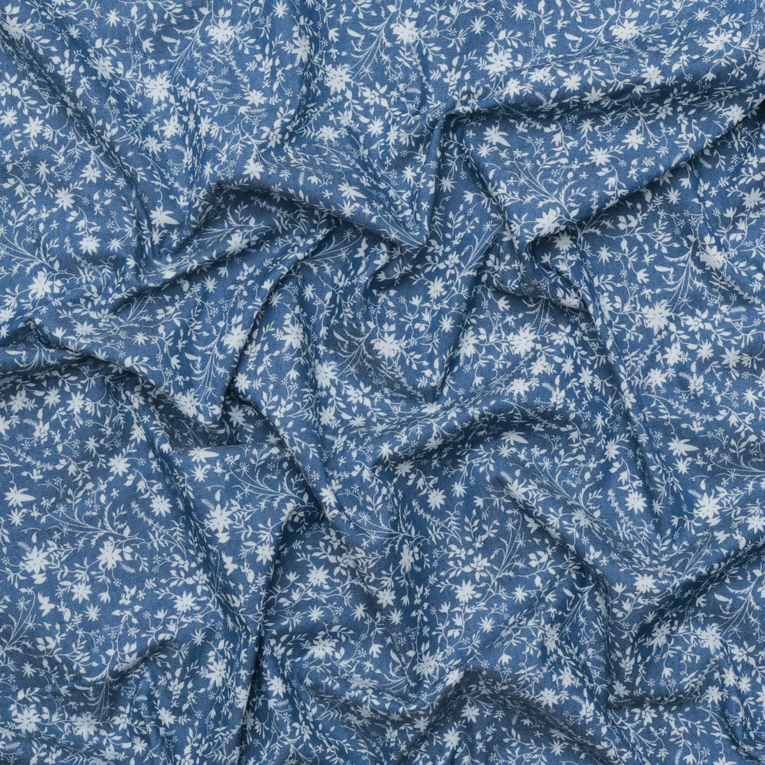 Cotton Blend - Chambray - Leaves - Dark Bue